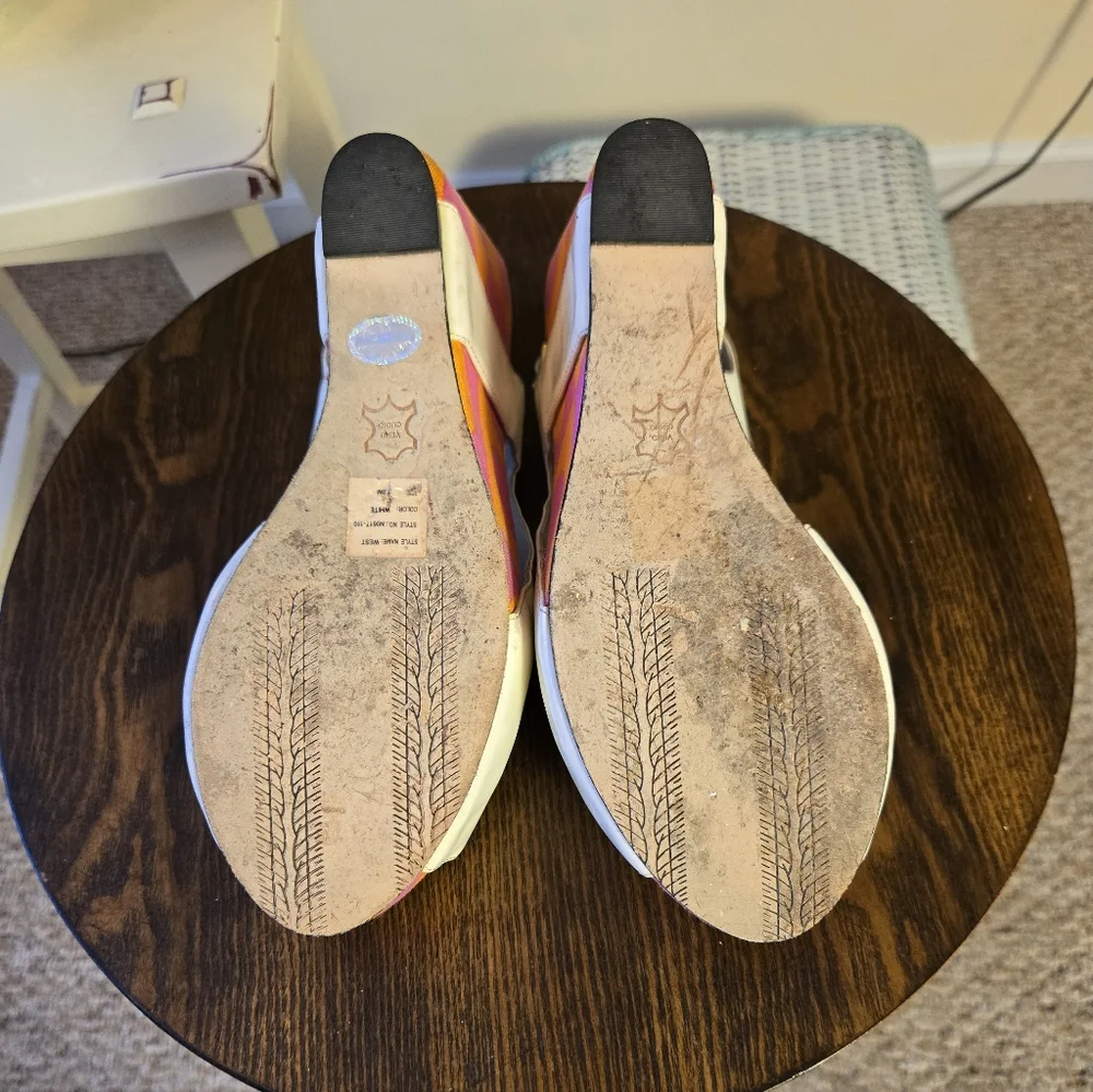 White Patent Leather Wedge with Pink Orange 70's Vibes